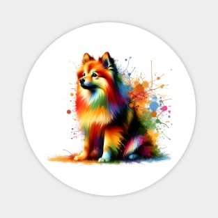 Colorful Finnish Spitz in Splashed Paint Art Style Magnet